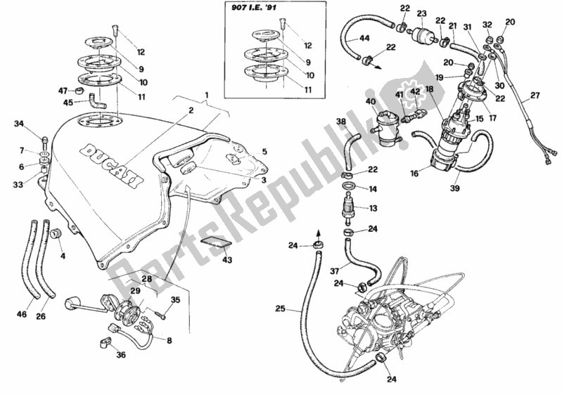 Todas as partes de Tanque De Combustível do Ducati Paso 907 I. E. 1990